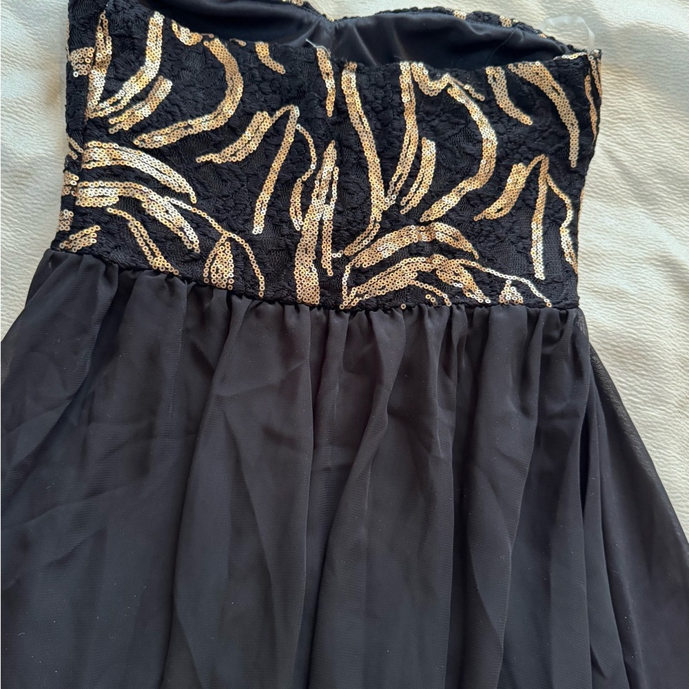 A'gaci Black and Gold Strapless high low Dress